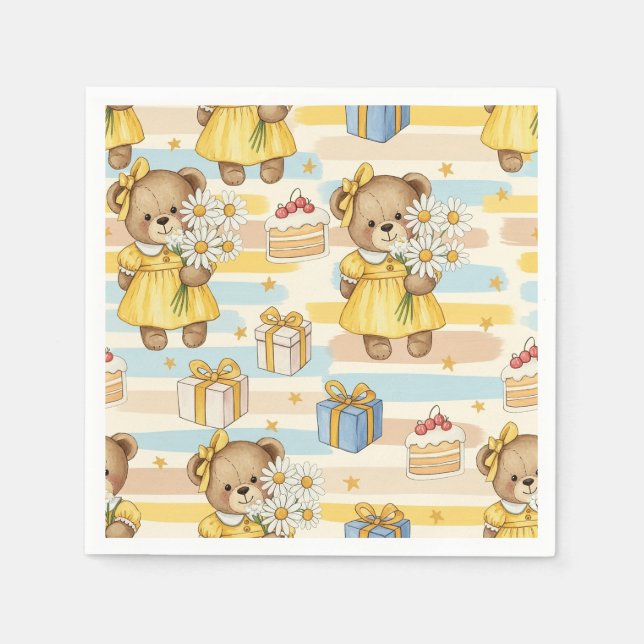 Teddy Bear Daisy Garden Pattern (5) Napkin (Front)