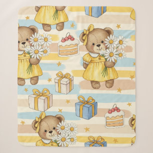 Teddy Bear Daisy Garden Pattern (5) Sherpa Blanket