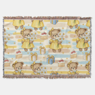 Teddy Bear Daisy Garden Pattern (5) Throw Blanket