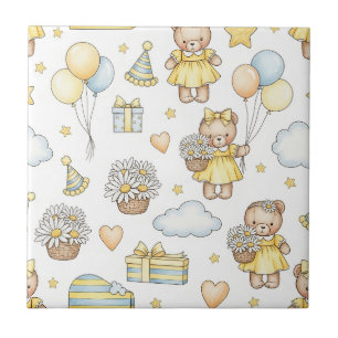 Teddy Bear Daisy Garden Pattern (5) Tile