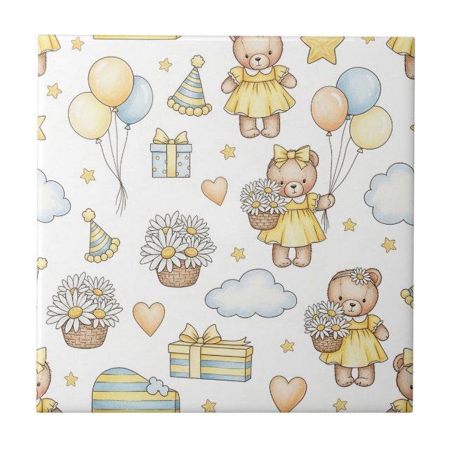 Teddy Bear Daisy Garden Pattern (5) Tile (Front)
