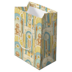 Teddy Bear Daisy Garden Pattern (6) Medium Gift Bag