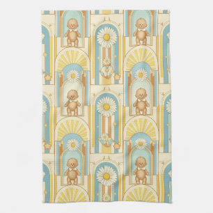 Teddy Bear Daisy Garden Pattern (6) Tea Towel