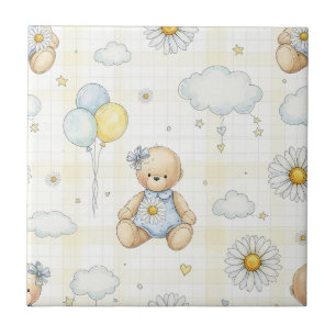 Teddy Bear Daisy Garden Pattern (6) Tile