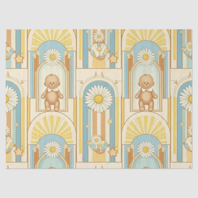 Teddy Bear Daisy Garden Pattern (6) Tissue Paper (Front)
