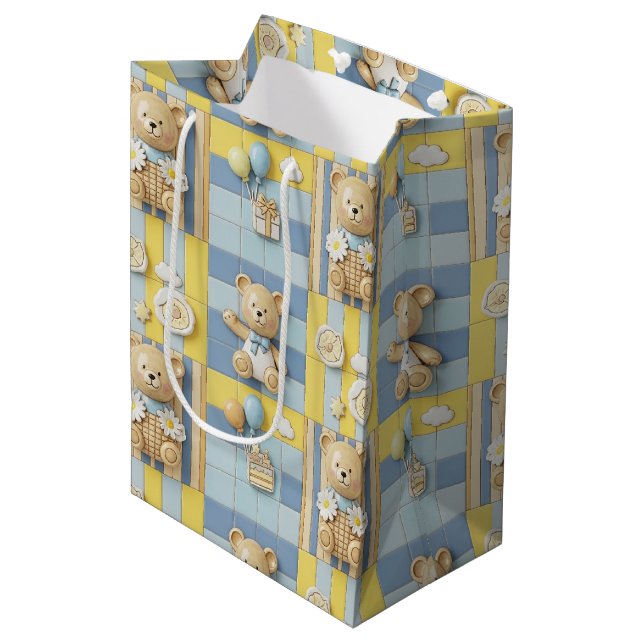 Teddy Bear Daisy Garden Pattern (7) Medium Gift Bag (Front Angled)
