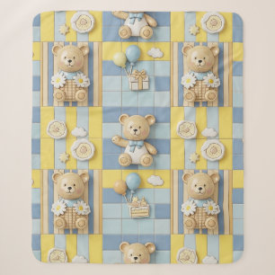 Teddy Bear Daisy Garden Pattern (7) Sherpa Blanket