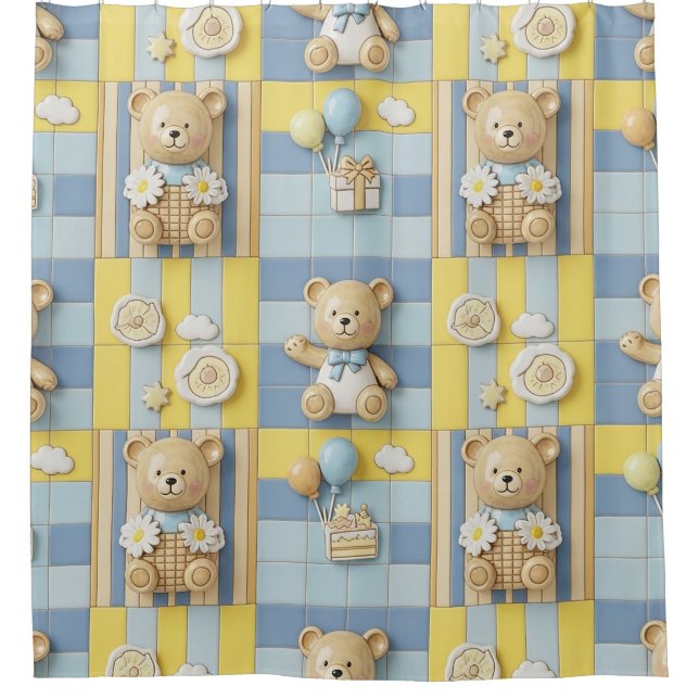 Teddy Bear Daisy Garden Pattern (7) Shower Curtain (Front)