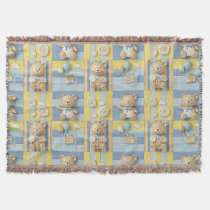 Teddy Bear Daisy Garden Pattern (7) Throw Blanket