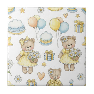 Teddy Bear Daisy Garden Pattern (7) Tile