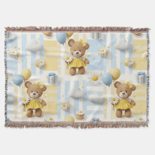Teddy Bear Daisy Garden Pattern (8) Throw Blanket