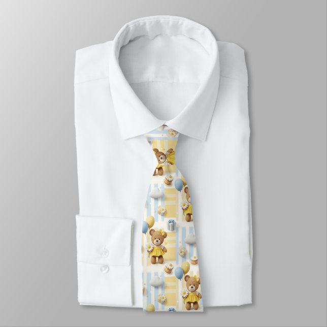 Teddy Bear Daisy Garden Pattern (8) Tie (Tied)
