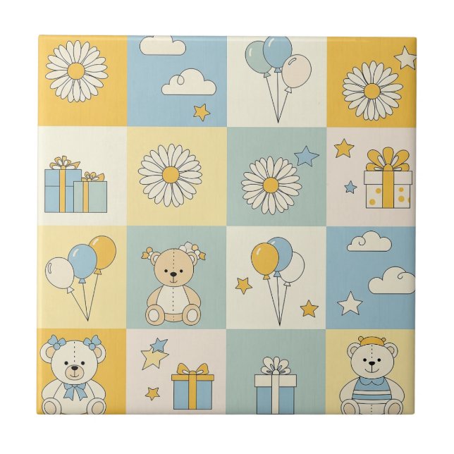 Teddy Bear Daisy Garden Pattern (8) Tile (Front)