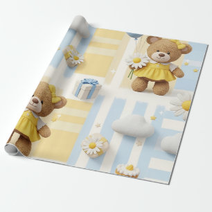 Teddy Bear Daisy Garden Pattern (8) Wrapping Paper