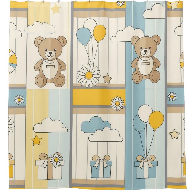 Teddy Bear Daisy Garden Pattern (9) Shower Curtain (Front)