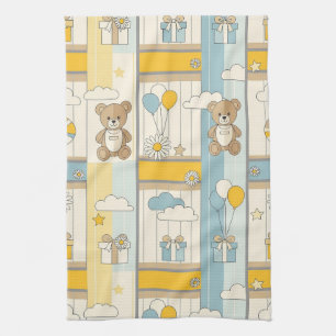 Teddy Bear Daisy Garden Pattern (9) Tea Towel