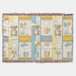 Teddy Bear Daisy Garden Pattern (9) Throw Blanket