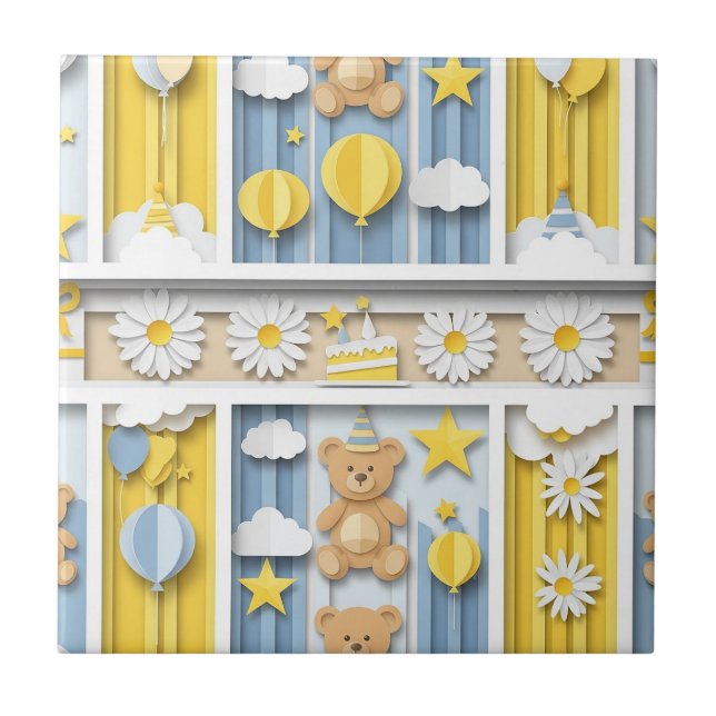 Teddy Bear Daisy Garden Pattern (9) Tile (Front)
