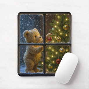 Teddy Bear Decorating a Christmas Tree Mouse Mat