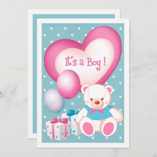Teddy Bear Design Baby Boy Birth Announcement