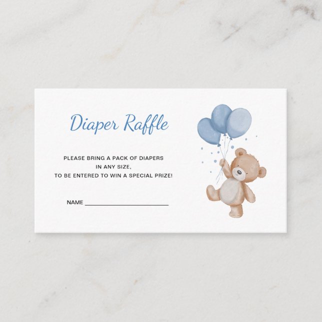 Teddy Bear Diaper Raffle Enclosure Card (Front)