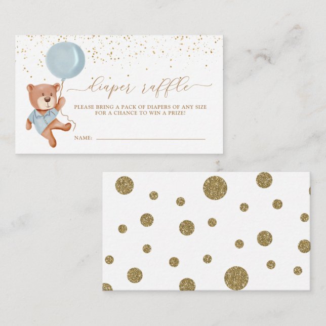 Teddy Bear Diaper Raffle Ticket Enclosure Card (Front/Back)