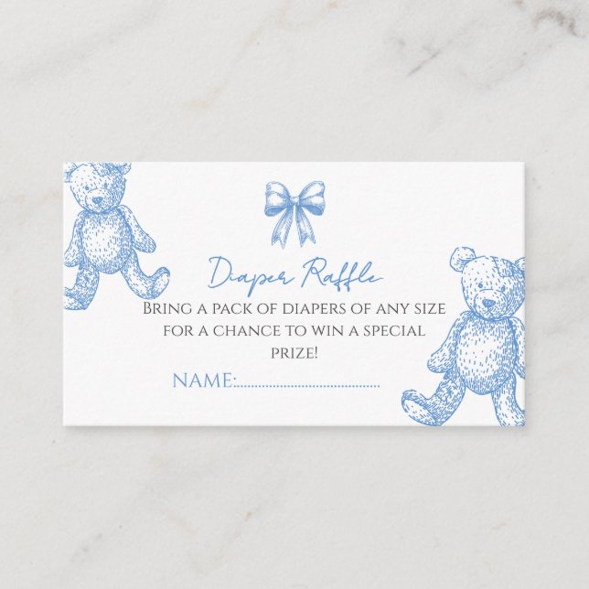 Teddy bear diaper raffle ticket enclosure card (Front)