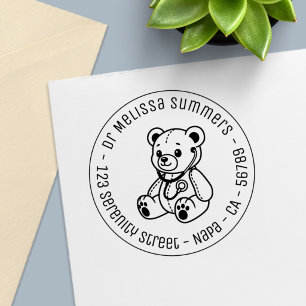 Teddy Bear Doctor Paediatrician Round Address Self-inking Stamp