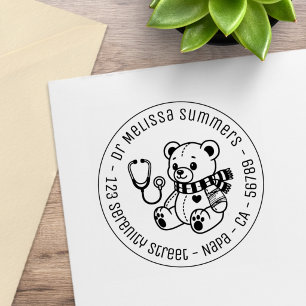 Teddy Bear Doctor Paediatrician Round Address V2 Rubber Stamp
