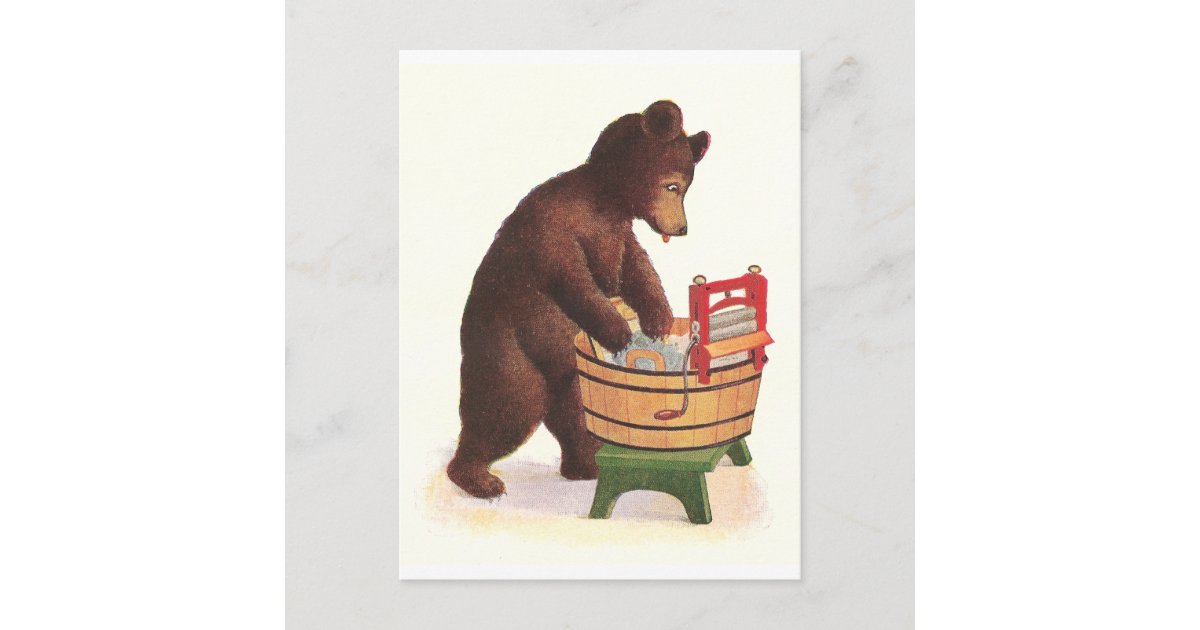 Teddy Bear Does the Laundry Postcard Zazzle