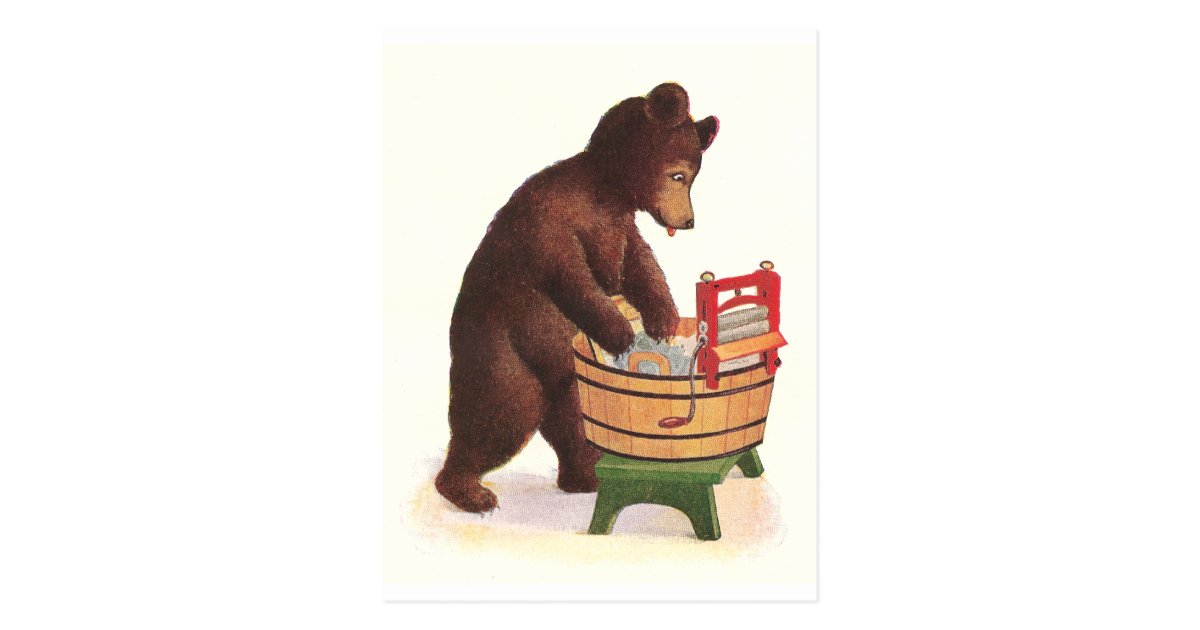 Teddy Bear Does the Laundry Postcard Zazzle.co.uk