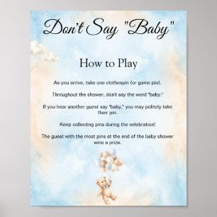 Teddy Bear Dont Say Baby Shower Game Sign