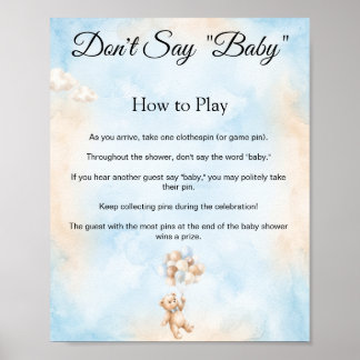 Teddy Bear Dont Say Baby Shower Game Sign