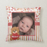 Teddy bear dots and stripes kids photo frame cushion<br><div class="desc">Make your own cushion.Unique baby picture teddy bear monogramed frame.</div>