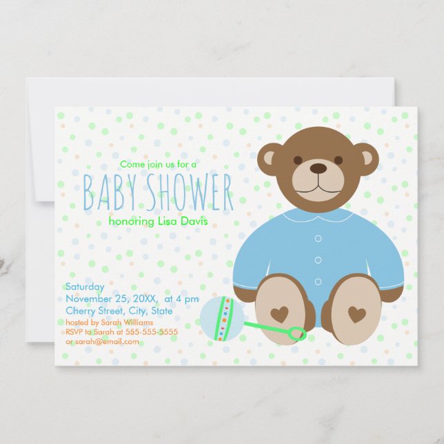 Teddy Bear Dressed in Blue Baby Shower Invitation (Front)
