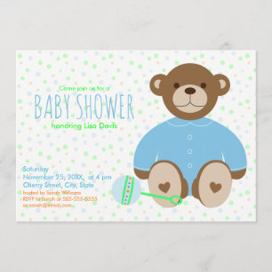 Teddy Bear Dressed in Blue Baby Shower Invitation