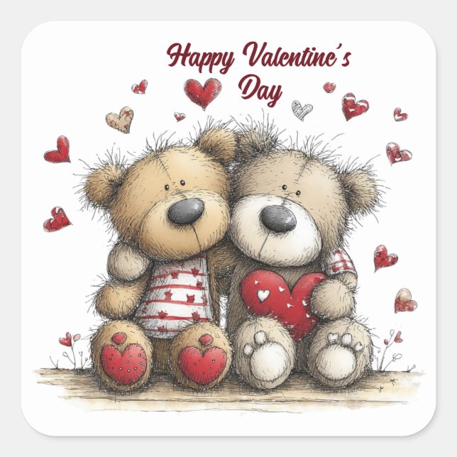 Teddy Bear Duo with Heart Accents Envelope Seals (Front)
