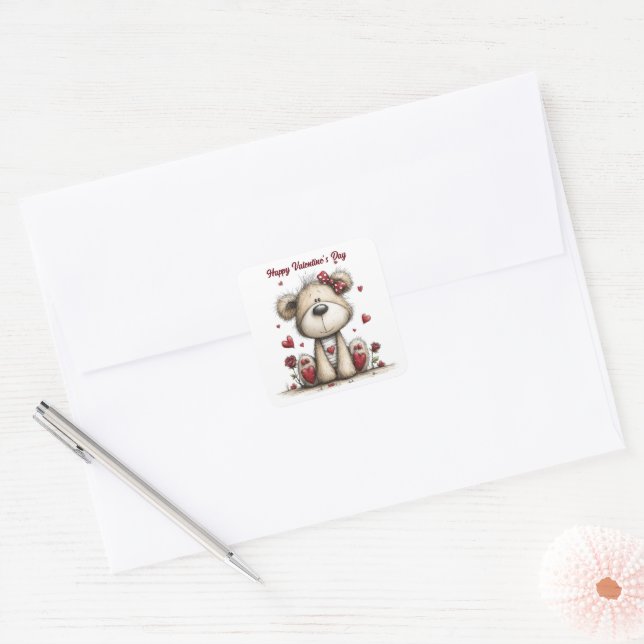 Teddy Bear Duo with Heart Accents Envelope Seals (Envelope)