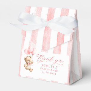 Teddy Bear Elegant Blush Pink Stripes Baby Shower Favour Box