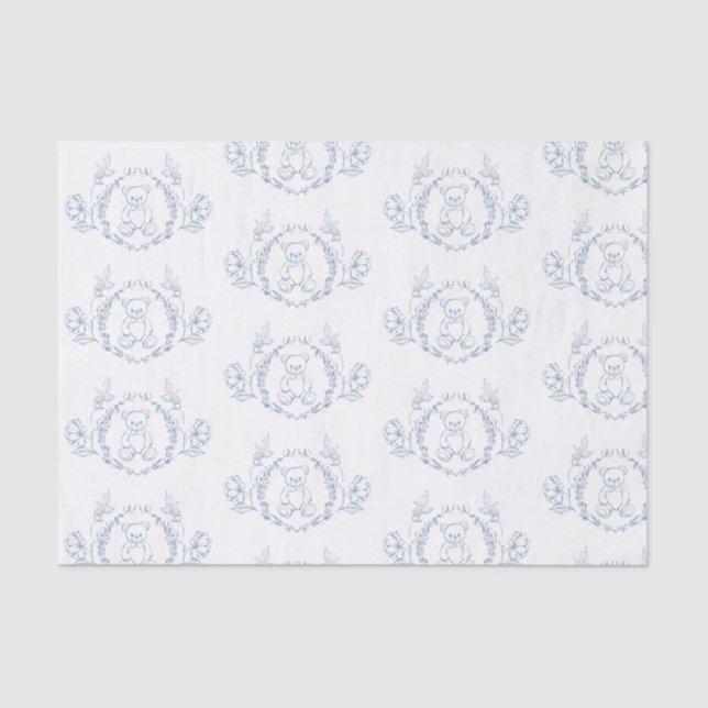 Teddy bear Elegant Chinoiserie Toile Baby shower Tissue Paper (Front)