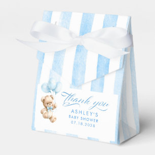 Teddy Bear Elegant Light Blue Stripes Baby Shower Favour Box