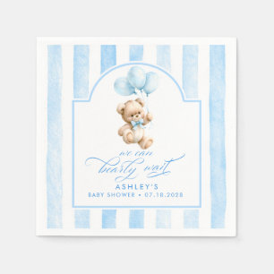 Teddy Bear Elegant Light Blue Stripes Baby Shower Napkin