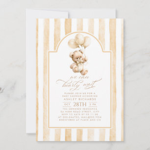 Teddy Bear Elegant Light Brown Stripes Baby Shower Invitation