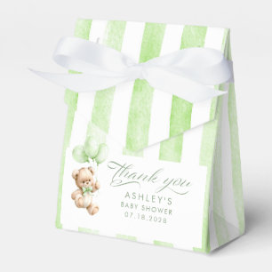 Teddy Bear Elegant Sage Green Stripes Baby Shower Favour Box