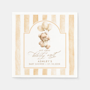 Teddy Bear Elegant Soft Brown Stripes Baby Shower Napkin