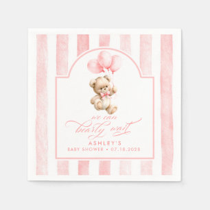 Teddy Bear Elegant Soft Pink Stripes Baby Shower Napkin