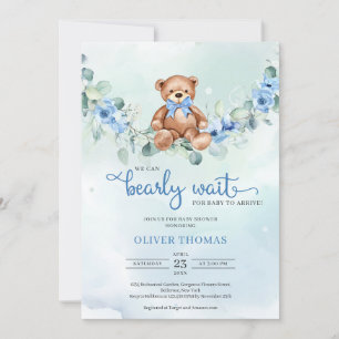 Teddy Bear Eucalyptus Wreath Boy Baby Shower Invitation