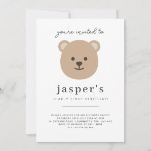 Teddy Bear Face - 1st Birthday Photo  Invitation