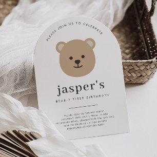 Teddy Bear Face Arched First Birthday Invitation