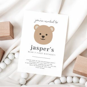 Teddy Bear Face First Birthday Invitation